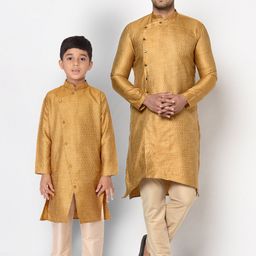 TABARD Boys Mustard Yellow Ethnic Motifs Angrakha Kurta-26