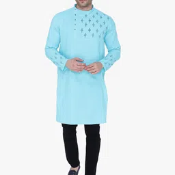 Kuons Avenue Men Blue Geometric Printed Cotton Kurta-picture-18