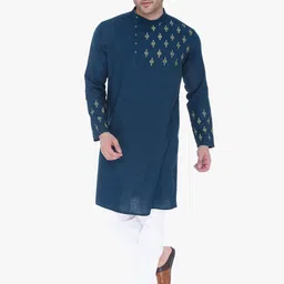 Kuons Avenue Men Green & Green Geometric Printed Cotton Kurta-50