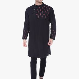 Kuons Avenue Men Black & charleston green Thread Work Kurta-picture-19