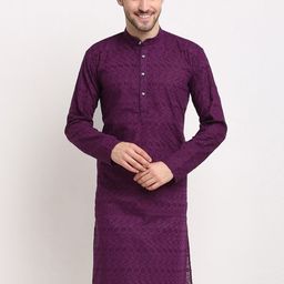 Jompers Men Ethnic Motifs Embroidered Thread Work Pure Cotton Kurta-image-89