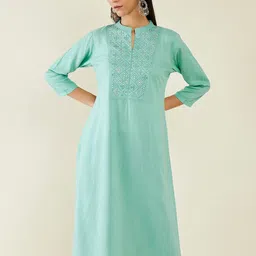 Soch Ethnic Motifs Yoke Design Embroidered Mirror work Straight Kurta-picture-54