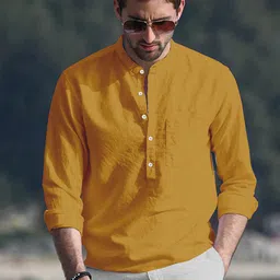 Anouk Yellow Band Collar Regular Pure Cotton Straight Kurta-picture-26