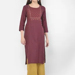 Span Women Maroon Ethnic Motifs Embroidered Kurta-picture-22