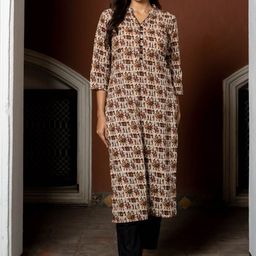 WEAVLLITE Ethnic Motifs Printed Mandarin Collar Pure Cotton Kurta-image-30