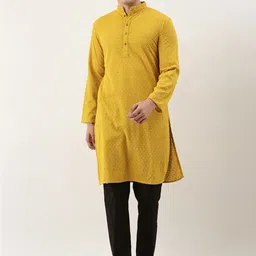 SWAGG INDIA Men Mustard Yellow Thread Work Kurta-image-27