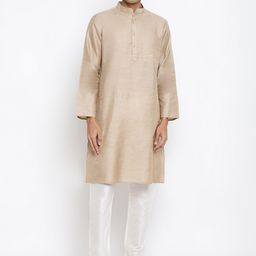 Fabindia Men Beige Silk Blend Solid Long Kurta-29