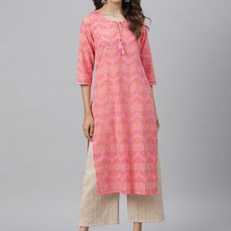 JAIPUR ATTIRE Women Pink Ethnic Motifs Printed Keyhole Neck Cotton Kurta-image-64