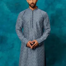 SHRESTHA BY VASTRAMAY Floral Embroidered Sequinned Mandarin Collar Long Sleeves Kurta-21