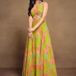ODETTE Floral Printed Sweetheart Neck Cut-Outs Georgette Maxi Gown Dress-image-18