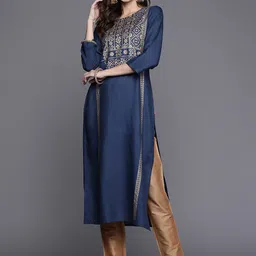 Varanga Women Ethnic Motifs Yoke Design Block Print Kurta-6