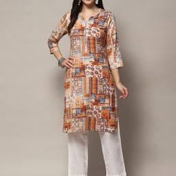 Biba Abstract Printed Notch Neck Straight Kurta-picture-3