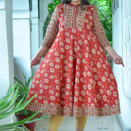 KALINI Floral Printed Flared Sleeves Plus Size Anarkali Kurta-image-98