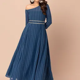 INDYA Blue Ethnic Motifs Maxi Dress-image-31