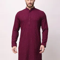 ROYAL KURTA Mandarin Collar Floral Woven Design Mirror Work Kurta-picture-9