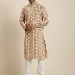 SOJANYA Men Beige & White Embroidered Kurta-picture-33