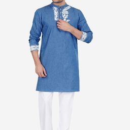SUMAVI-FASHION Floral Embroidered Denim Kurta-image-34