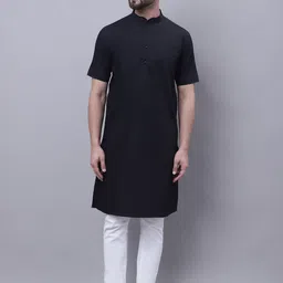 even Band Collar Short Sleeves Pure Cotton Kurta-image-22