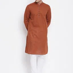 even Men Brown Solid Pure Cotton Kurta-image-42