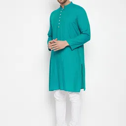even Men Green Band Collar Long Kurta-image-33