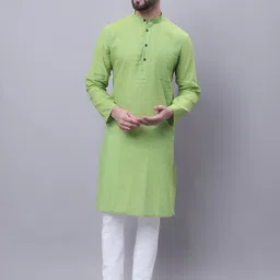 even Woven Design Band Collar Pure Cotton Kurta-image-91