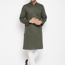 even Men Green Solid Dobby Kurta-image-81