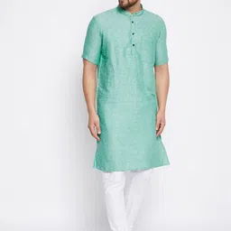 even Men Green Geometric Printed Dobby Kurta-image-30