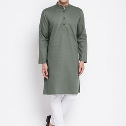 even Men Green Cotton Dobby Kurta-image-44