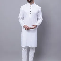 even Woven Design Band Collar Pure Cotton Kurta-image-95
