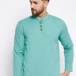 even Men Turquoise Blue Dobby Pure Cotton Kurta-48