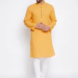 even Men Yellow Striped Thread Work Dobby Kurta-15