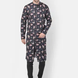 TABARD Men Black Floral Printed Cotton Kurta-picture-31