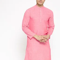 Vastraa Fusion Men Pink Khadi Kurta-picture-18