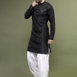 Ramas Men Mustard Long Sleeves Mandarin Collar Mirror Work Straight Kurta-picture-13
