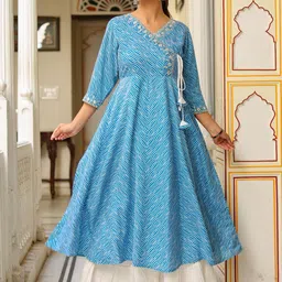 KALINI Leheriya Printed V-Neck Angrakha A-Line Kurta-2