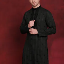 Jompers Geometric Checked Mandarin Collar Long Sleeves Kurta-17