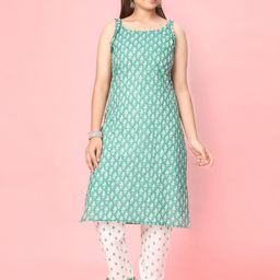 BAESD Girls Ethnic Motif Printed Round Neck Sleeveless Cotton Straight Kurta-image-50