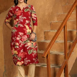 GULMOHAR JAIPUR Women Floral Printed Mirror Work Kurta-picture-45