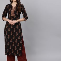 Nayo Women Black Ethnic Motifs Printed Straight Kurta-picture-35