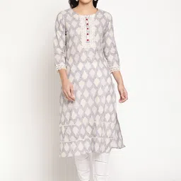 Be Indi Women Round Neck Floral A-Line Side Slits Regular Kurta-picture-46
