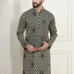 SOJANYA Floral Embroidered Mandarin Collar Pure Cotton Straight Kurta-image-12