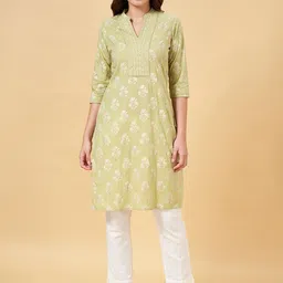 RANGMANCH BY PANTALOONS Floral Printed Mandarin Collar Pure Cotton Straight Kurta-image-57