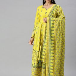 SHOWOFF Floral Printed V-Neck Panelled Anarkali Kurta with Printed Dupatta-21