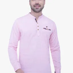 Kuons Avenue Men Baby Pink Solid Mandarin Collar Casual Short Kurta-picture-40