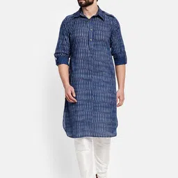 Fabindia Men Navy Blue Striped Cotton Pathani Kurta-picture-46