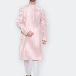 Latest Chikan Garments Striped Mandarin Collar Long Sleeves Kurta-image-64
