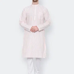 Latest Chikan Garments Striped Mandarin Collar Long Sleeves Kurta-image-76