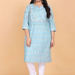 LastInch Women Blue Cotton Abstract Printed Boat Neck Kurta-image-49