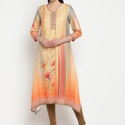 Be Indi V-Neck Floral Printed Acrylic A- Line Kurta-picture-42