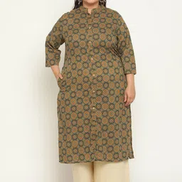 Sringam Plus Size Ethnic Motifs Printed Mandarin Collar Cotton Kurta-picture-45